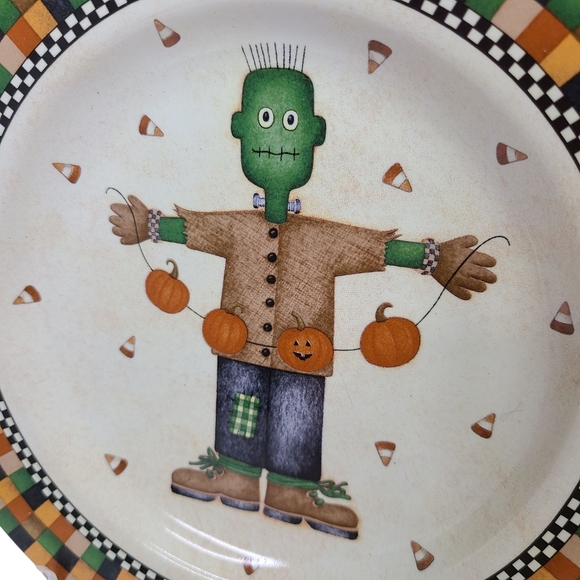 DEBBIE MUMM Sakura Halloween Plate Frankenstein Scarecrow 1998 Ceramic - Picture 2 of 6